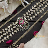 Vriksham Premium Diamond 3 Layer Floral Design Hipchain-Pastel Green Beads-G20095